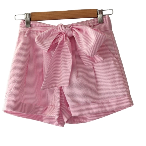 Lauren James Set of 2 Striped Seersucker Bow Shorts Pink and Green Size XS NWT - Picture 3 of 7